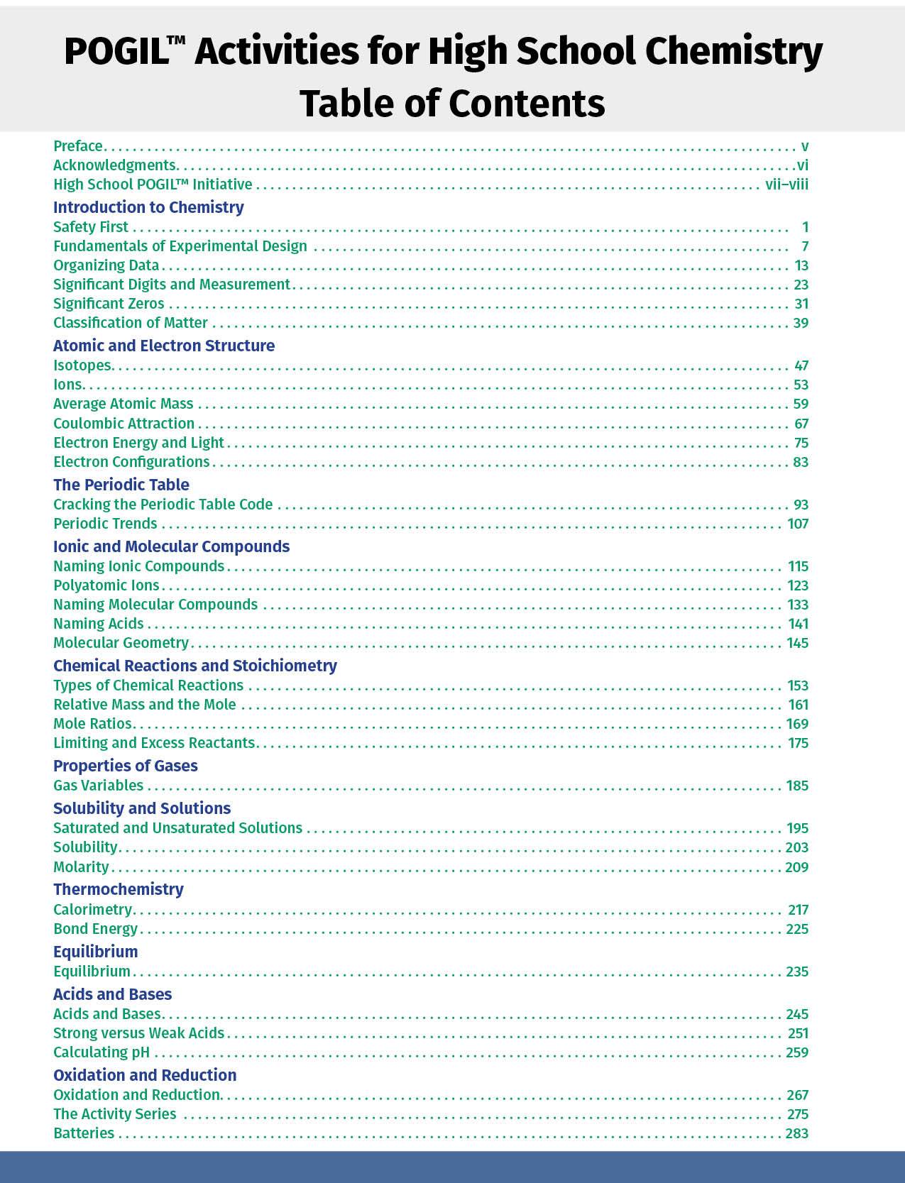 POGIL, POGIL Project, High School Chemistry